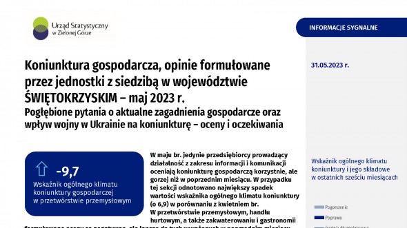 obrazek przedstawia pierwszą stronę informacji sygnalnej, zawiera tekst i wykresy