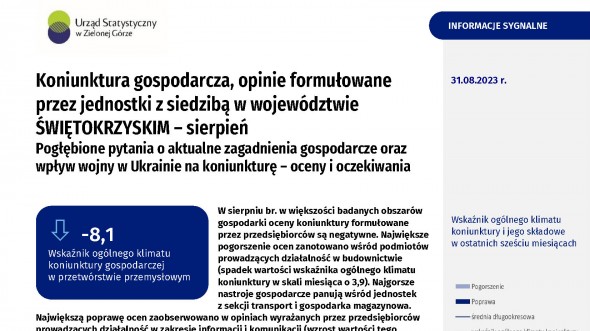 Koniunktura gospodarcza, opinie formułowane przez jednostki z siedzibą w województwie ŚWIĘTOKRZYSKIM – Sierpień 2023 r.
