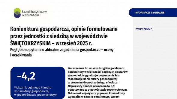 Koniunktura gospodarcza, opinie formułowane przez jednostki z siedzibą w województwie ŚWIĘTOKRZYSKIM – Wrzesień 2025 r.