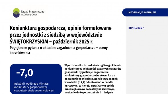 Koniunktura gospodarcza, opinie formułowane przez jednostki z siedzibą w województwie ŚWIĘTOKRZYSKIM – Październik 2025 r.