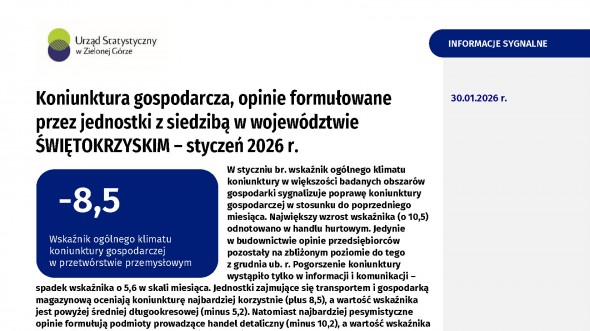 Koniunktura gospodarcza, opinie formułowane przez jednostki z siedzibą w województwie ŚWIĘTOKRZYSKIM – Styczeń 2026 r.