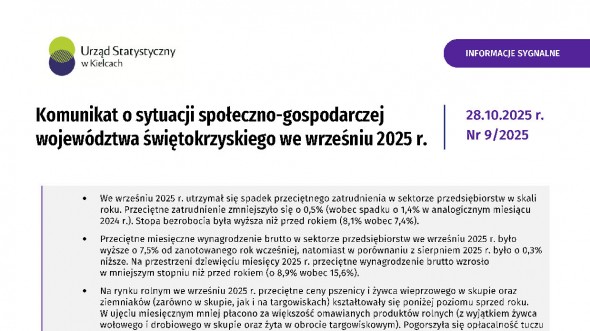 Komunikat o sytuacji społeczno-gospodarczej województwa świętokrzyskiego - wrzesień 2025
